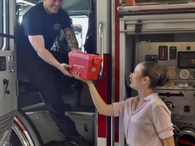 Firefighter receiving sensory kit