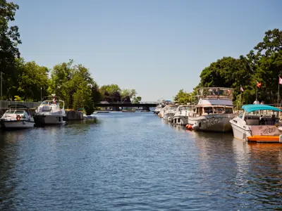 Image of the waterway near a town
