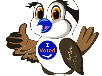 Obbie wearing I voted sticker