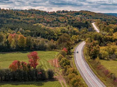 aerial view of a rural road