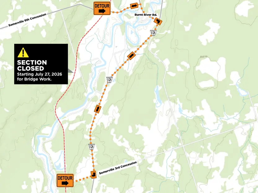 Image showing the bypass route for the upcoming Victoria Rail Trail bridge work construction July 27, 2026