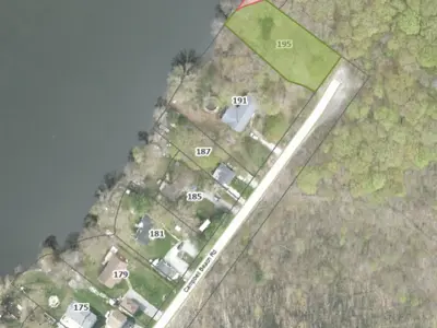 Aerial map of the shoreline road allowance adjacent to 195 Campbell Beach Road