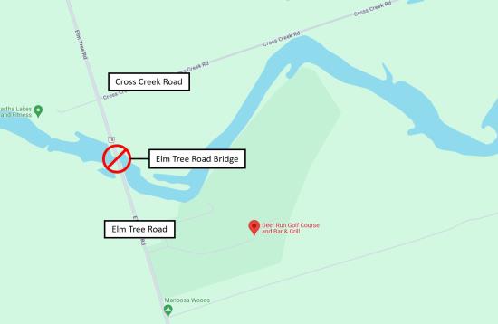 Elm Tree Rd bridge locaton map