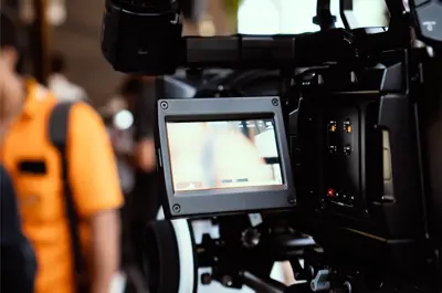close-up of filming camera