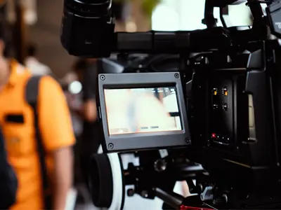 close-up of filming camera