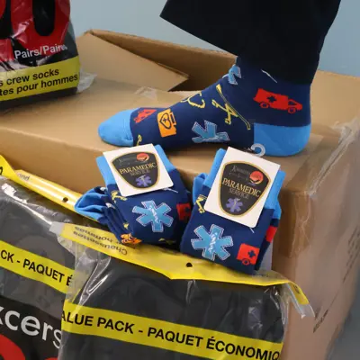 Kawartha Lakes Paramedic custom socks and sock donation