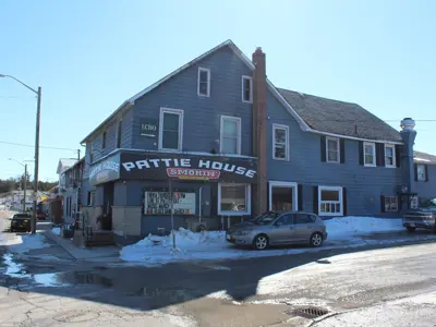 Historic commercial building in winter