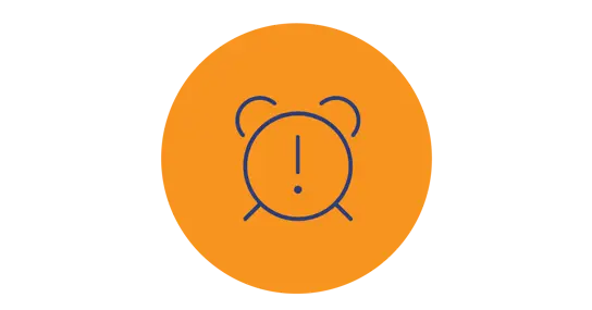 Alarm clock icon on yellow circle