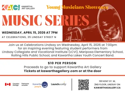 Decorative Graphic with information about the Young Musicians Showcase