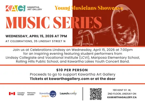 Decorative Graphic with information about the Young Musicians Showcase