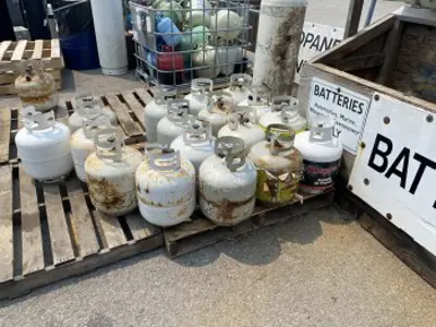 Household hazardous waste section - batteries and propane tanks at the Lindsay Ops Landfill