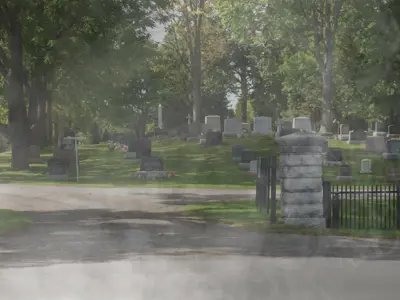 Cemetery headstones with cloudy/smokey overlay to create a spooky effect