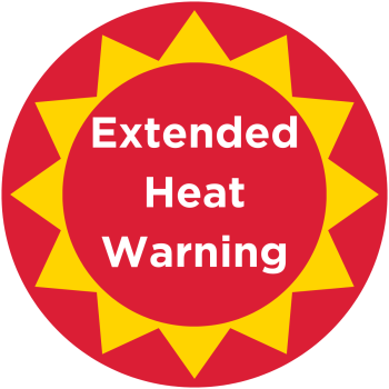 Red extended heat warning badge