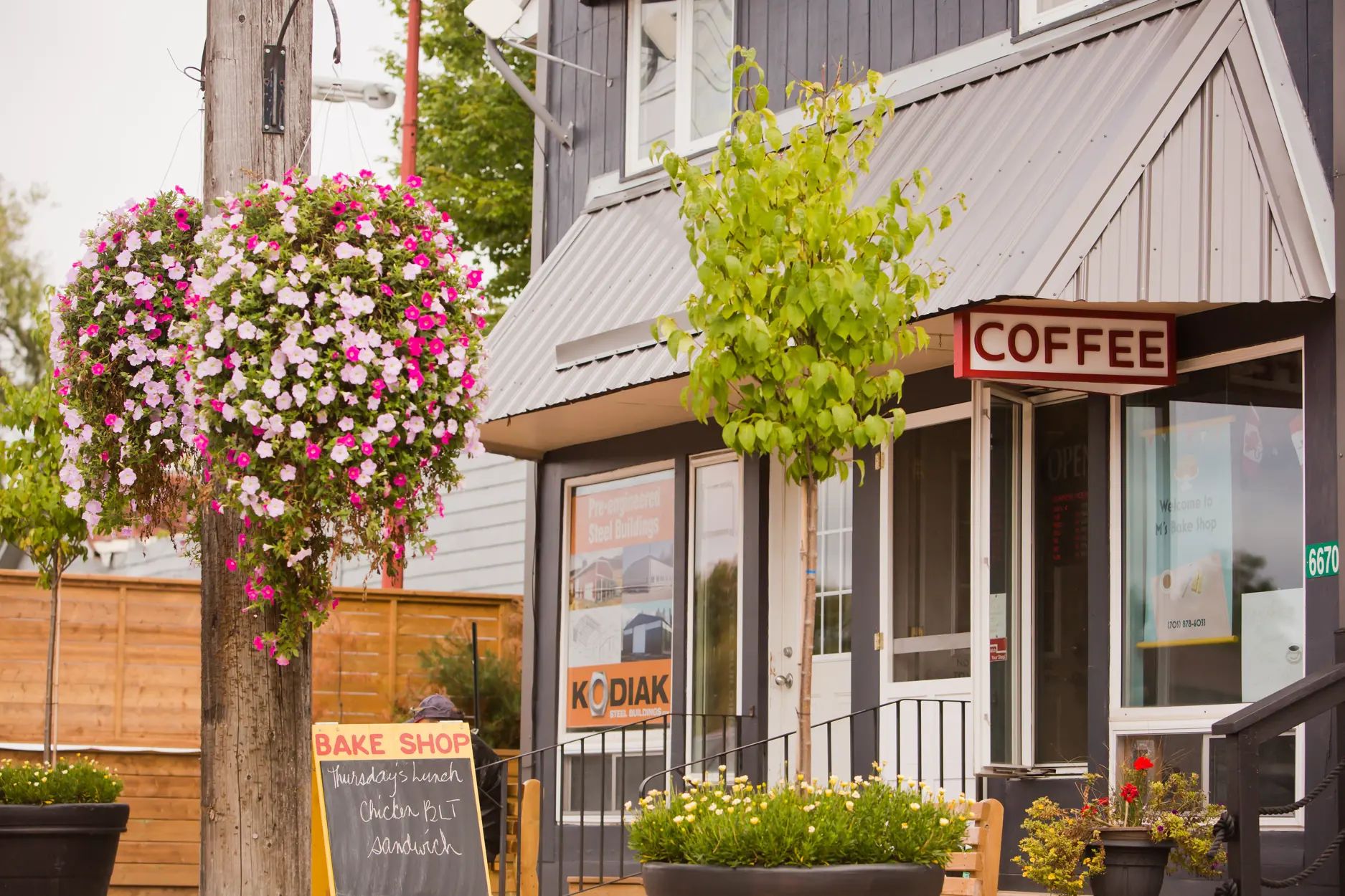 Outside of a coffee shop in Coboconk