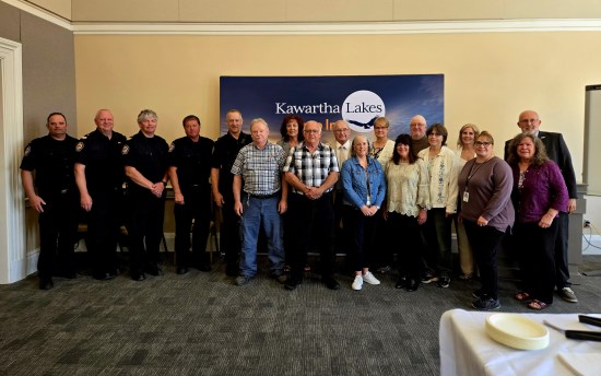 Group photo of staff recognized for service time milestones