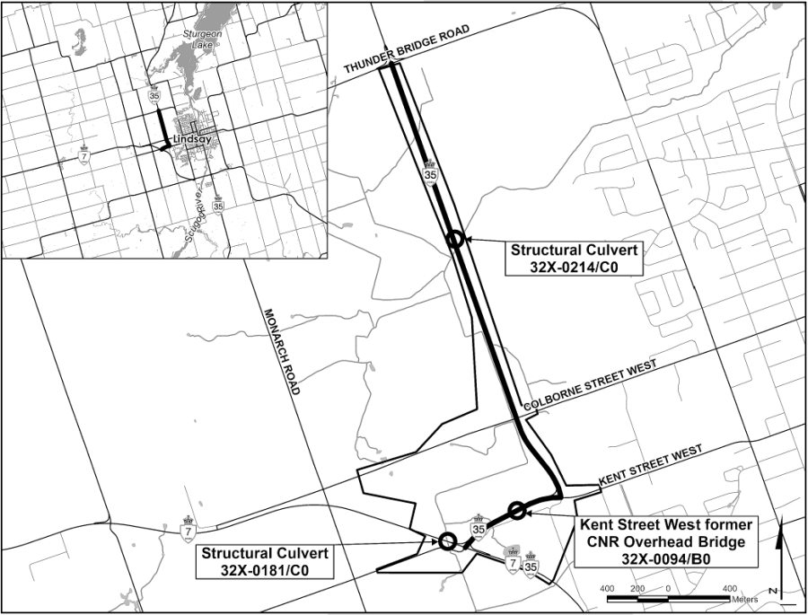 Key Map indicating the area the study is covering, highway 35 from highway 7 to thunder bridge road