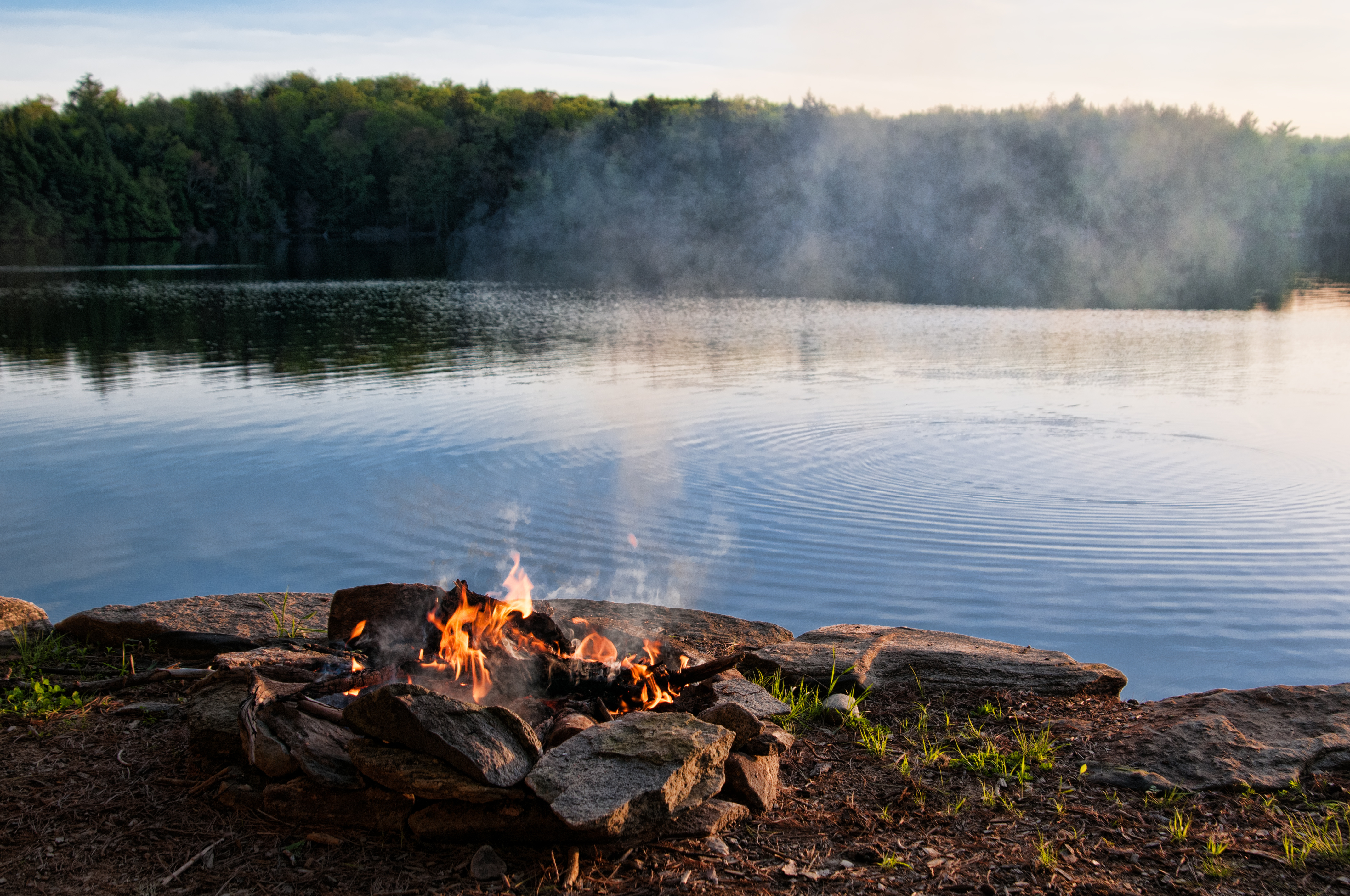 bonfire by a lake