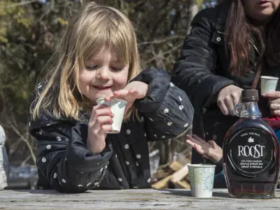 child enjoying maple syrup