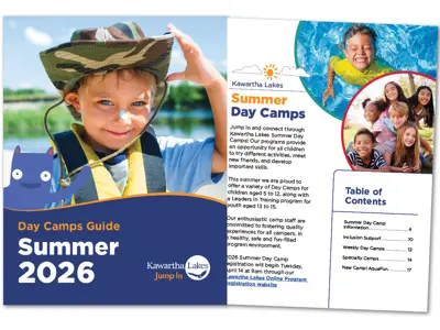 Summer Day Camps Guide Cover and Table of Contents display
