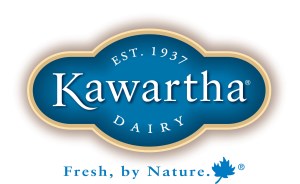 Kawartha Dairy logo, established 1937. Fresh, by Nature. With blue maple leaf and trade mark symbol