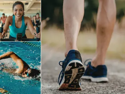 image showing cycle fit, swimming and walking.