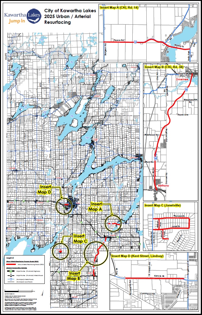 Map of roads being resurfaced in 2025