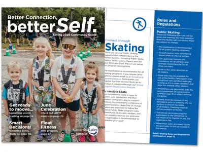 Image showing the front cover of the Kawartha Lakes Spring Guide and the Skating title page.
