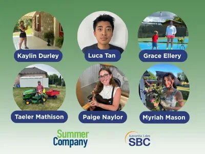 Six headshots of participants with a green background.