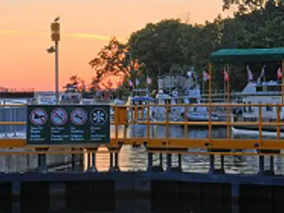 Bobcaygeon swing bridge at sunset