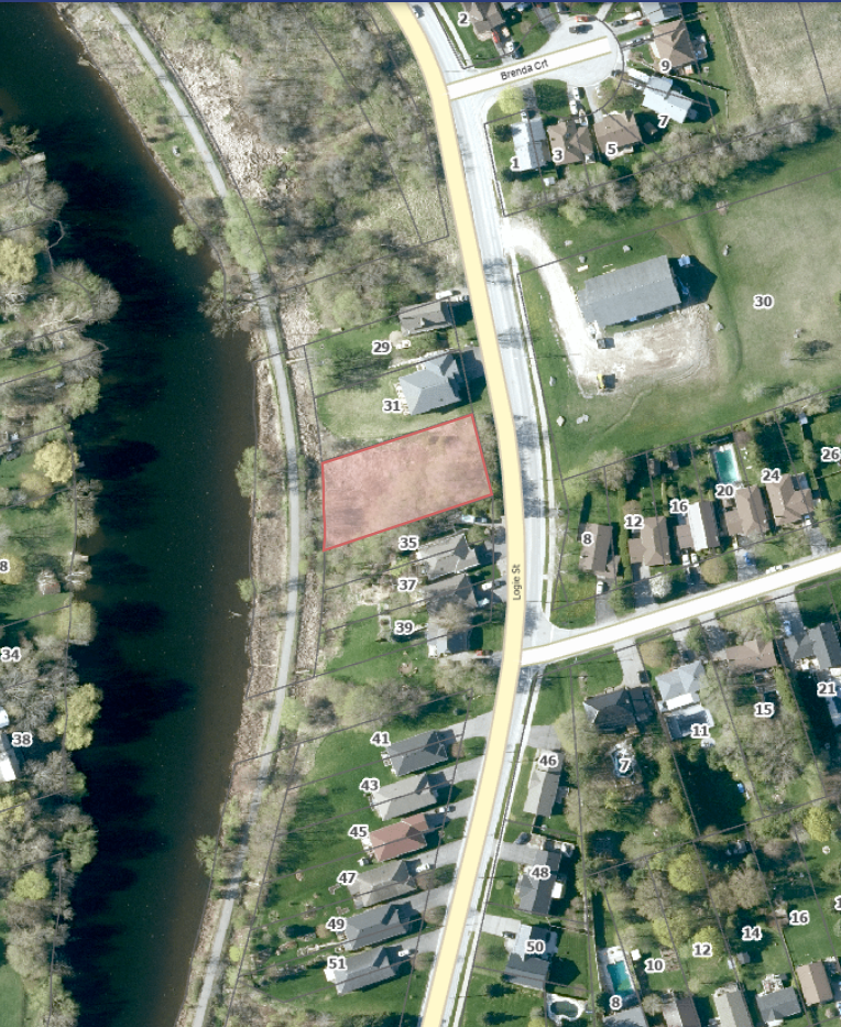 Aerial map of vacant City-owned land on Logie Street