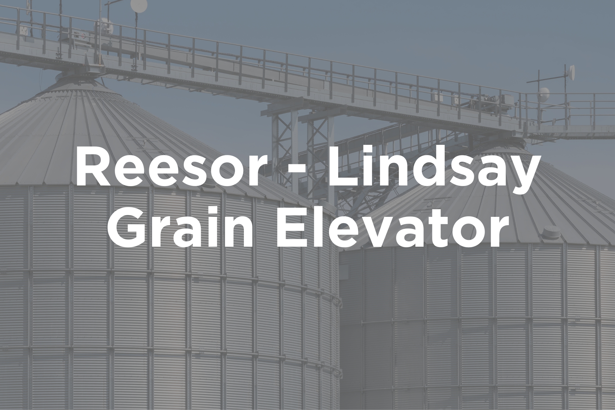 Text overlay of Reesor - Lindsay Grain Elevators with grain elevators in the background